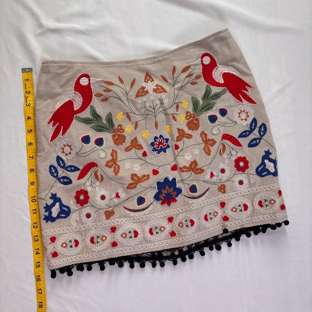 Altar'd State Embroidered Mini Skirt with Red and Blue Accents